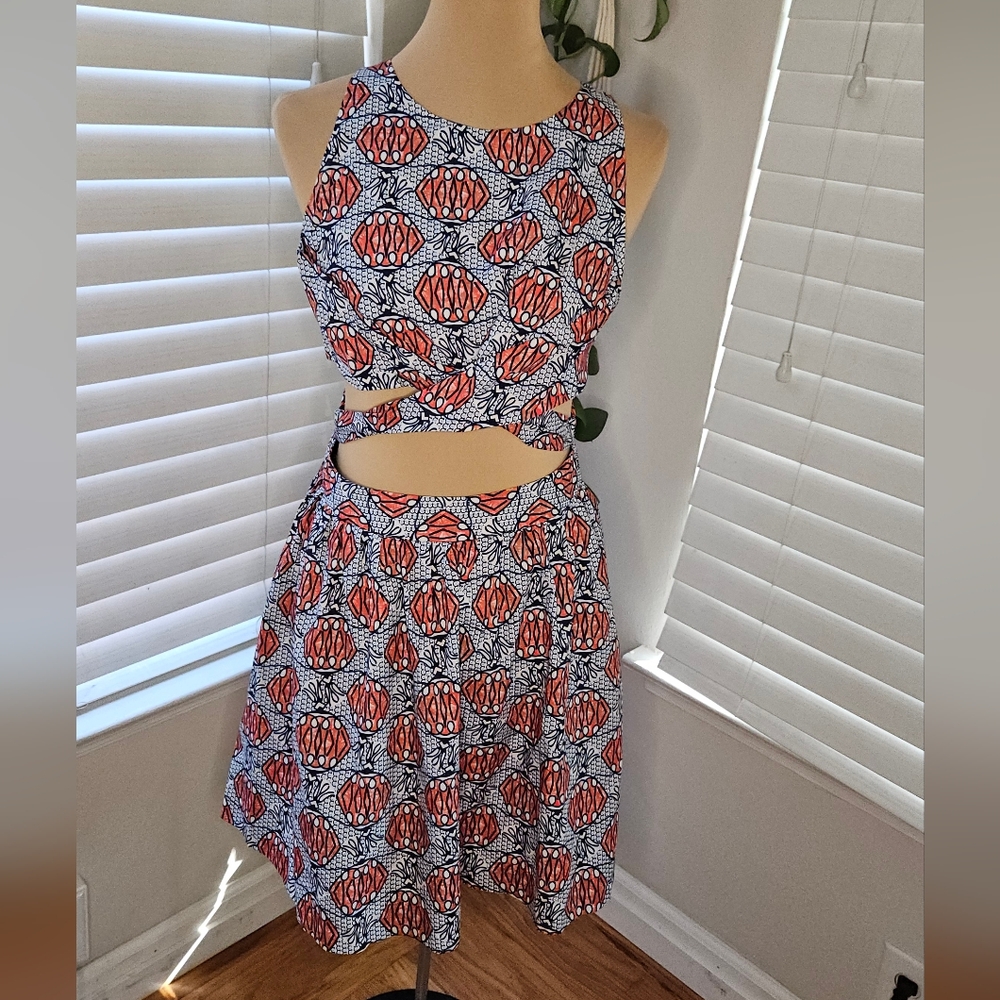 Zara TRF Cutout Waist Mini Dress in African Lantern Print - L